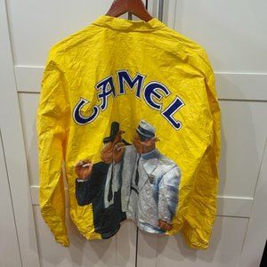 Vintage 1992 Joe Camel Cigarettes Tyvek Paper Zip Yellow Jacket Size XL 44-46 Ve